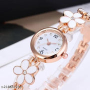 Flower Pattern Analogue Women's or Girls Watch (Rose Gold White)