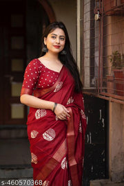 New Launch Batik Polka Printed Soft Handloom Cotton Crepe Silk Saree With Woven Zari Pattu Border