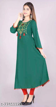 Women Rayon Embellished Flared Kurti
