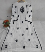 Luckhnowi women latest chikankari long kurti cotton riyon kurtis&kurta