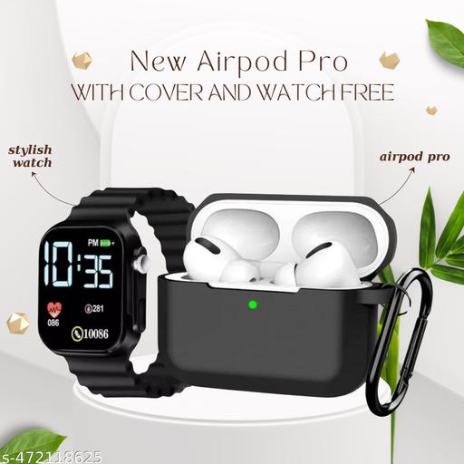 Airpod Pro True Wireless Bluetooth Earphones with 3 Hours of Playtime with Stylist Watch Free & Compatible for all Smartphones (White)