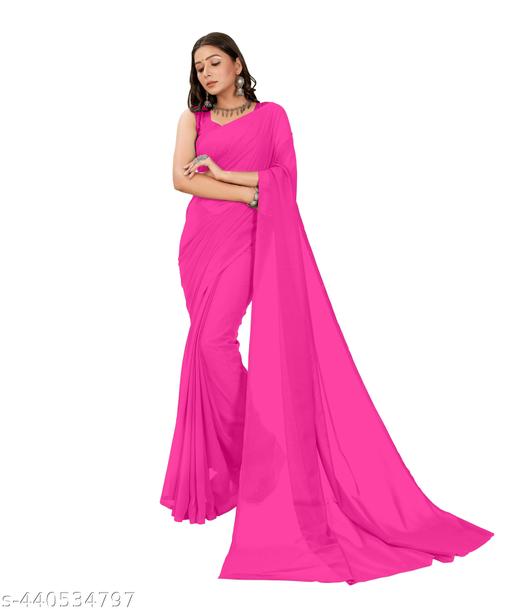 Festive wear Plain Solid  georgette saree with blouse piece