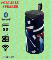QUXXA TG113 Portable Bluetooth Speaker, Black Mesh Fabric, Wireless Audio Device with Red Logo, Cylindrical Design