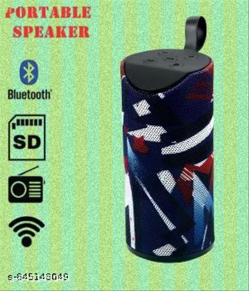 QUXXA TG113 Portable Bluetooth Speaker, Black Mesh Fabric, Wireless Audio Device with Red Logo, Cylindrical Design