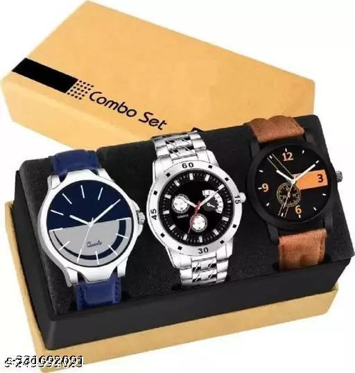 Stylish Men Glamour Brown Leather Analog Latest Watches gifted Man combo set