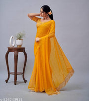 Saree With Blouse Piece haldi saree yellow saree gold saree saree for haldi