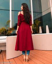 Trendy Attractive Stylish Solid Maroon Off-Shoulder Kurtis for Women (Latest Design for Festive Season 2026)