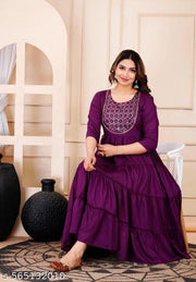 RADHA RANI COLLECTION 1 Women Embellished Rayon Flared Kurta (Purple, Gold)