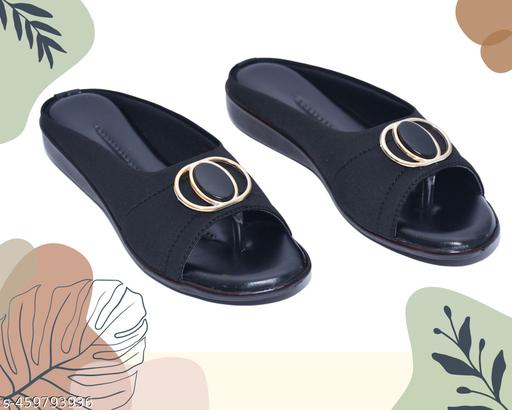New SHAMAMA Flat Sandals Black Slipper for Women , Women's Fashion Sandal Leather, Comfortable & Stylish Wedges for Casual & Formal Occasions, Comfortable Lycra Slippers For Women, Flats for Women Stylish Latest Girls Sandals