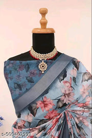 Linen Cotton Printed Saree Pure Linen Saree with Stylish Digital Print Saree
