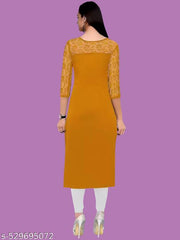 Casual American Crepe And Rasal Net Round Neck And 3/4 Sleeves Stylish Kurti For Womans