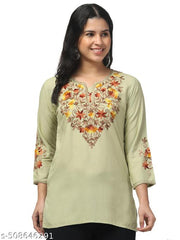 Timorous Fashion  Women Embroidered, Embellished Viscose Rayon Straight Kurtis For Women's And Girl's