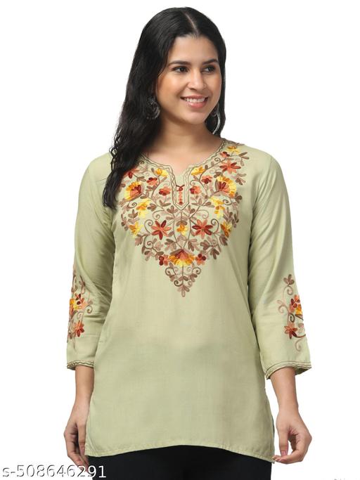 Timorous Fashion  Women Embroidered, Embellished Viscose Rayon Straight Kurtis For Women's And Girl's