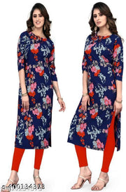 Polyster/Crepe fabric-Women Ethnic Wear Women Crepe Fabric Printed Straight Kurti, Size -S, M, L, XL, XXL, 2XL, XXXL, 3XL, 4XL, 5XL ( New Arrival New Design Fashionable Kurti )