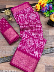 Cotton Silk Printed Saree With Unstitched Blouse