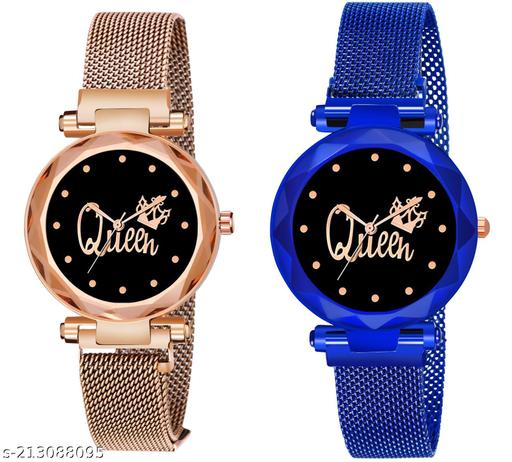 Queen Dial Magnetic Belt Combo Women's and Girl's Watches Pack of 2