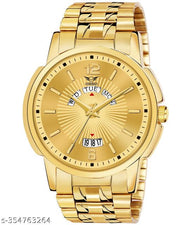 OHHO Original Gold Plated Steel Bracelet Belt & Day-Date Function Blue Dial Analog Watch - For  Men's-Boy's-Gent's