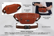 Latest Men Women Leather Waist Pack Travel Bags For Money| Belt| Cards |Mobile| Documents| Kit| Books and Bills Dairy Pouch Cross Side Bag For Men Women .With Belt Stylish Small Luggage Accessories Bag I Waist Bags I Fanny pack.