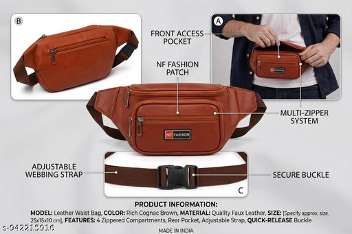 Latest Men Women Leather Waist Pack Travel Bags For Money| Belt| Cards |Mobile| Documents| Kit| Books and Bills Dairy Pouch Cross Side Bag For Men Women .With Belt Stylish Small Luggage Accessories Bag I Waist Bags I Fanny pack.