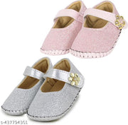 Neska Moda 6 To 12 Months Newborn Baby Girls Belly Shoe Fancy Partywear Soft Baby Sandal Booties (Toe to Heel Length - 12 cm, Pink, Silver)-BT914andBT1353