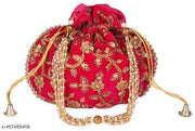Traditional Silk Potli Purse with Floral Embroidery | Bridal, Party & Festive Handbag pack of 2