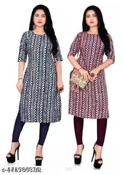Polyster/Crepe fabric-(Pack of 2) Floral Print Round-neck Kurti For Women And Girls