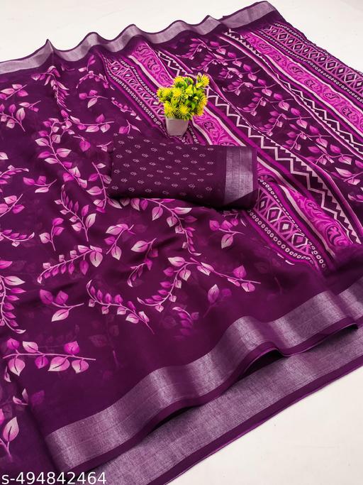 Festive Wear Linen Silver Jari Border Saree with Unstitched Blouse