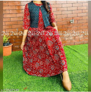 BLUE JACKET WITH RED FLORAL PRINT KURTA