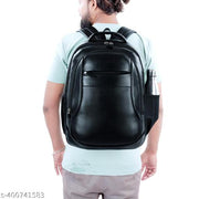 Black PU Leather Laptop Backpack Fits 15.6 Inch Laptop Water Resistant Designer Large Capacity Overnight Daypack for Travel Hiking Business & Work Bagpack