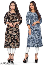 Polyster/Crepe fabric-Women Fabric Printed Straight Kurti, ( New Arrival New Design Fashionable Kurti Combo of 2)