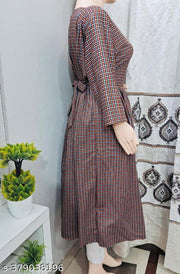 Orange Woolen Frock Kurti for Winter | Women Checkered Wool Anarkali Kurta