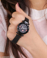 Black New Flower Magnet belt wrist Analog Watch for Girls and Women