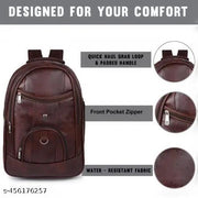 Zerus 35L Brown PU Leather Laptop Backpack Waterproof Travel & Office Bag for Men & Boys