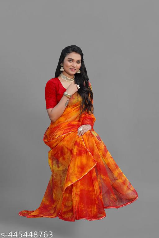 ORGANZA MUTTY COLOUR SAREE  IN FANCY DISION