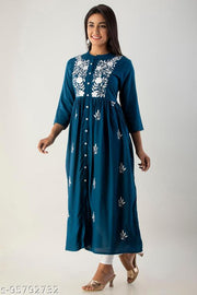 Womens Rayon embroidery long flared kurta, aline kurta, long kurti, anarkali kurti, full embroidered kurta, partywear kurta, dailywear kurta
