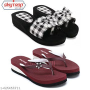 Bizwiz Black Maroon Light Weight Extra Soft Ortho Doctor Solid Slippers Flipflop for Women Girls Combo of 2
