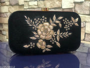 Candour Stylish & Trendy Embroidery Black Velvet Clutch