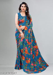 Kanooda Prints Fancy Georgette Printed Saree (Pack Of 3)