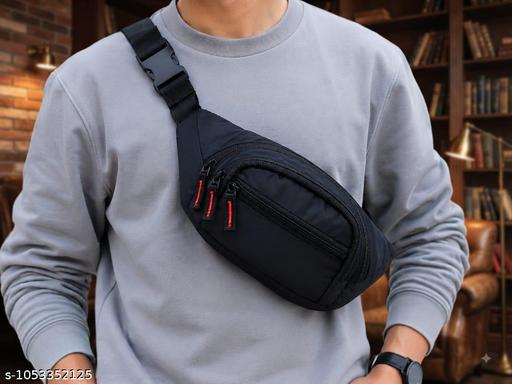 Stylish Black Fanny Pack for Men and Women | Waterproof Nylon Crossbody Chest & Belt Bag