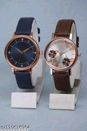 Attractive Flower Design Leather Belt Analog Combo Watches for Womens & Girls