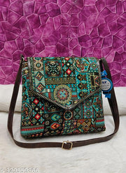 Fancy fashionable women Green PU sling bags/Cotton Fabric sling bags for women/Full handwork bag/Party wear and wedding bag for women
