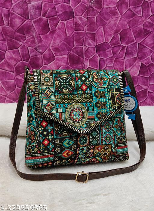 Fancy fashionable women Green PU sling bags/Cotton Fabric sling bags for women/Full handwork bag/Party wear and wedding bag for women