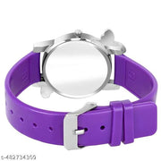 Purple PU Strap Watch with Diamond-Studded Flower Dial for Women & Girls