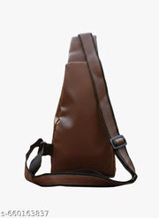 Premium Brown Faux Leather Sling unisex Bag | Crossbody Chest Bag with Multi-Pocket Design | Waterproof Travel Shoulder Bag