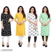 Polyster/Crepe fabric-Women Printed Straight Kurti Combo of 4