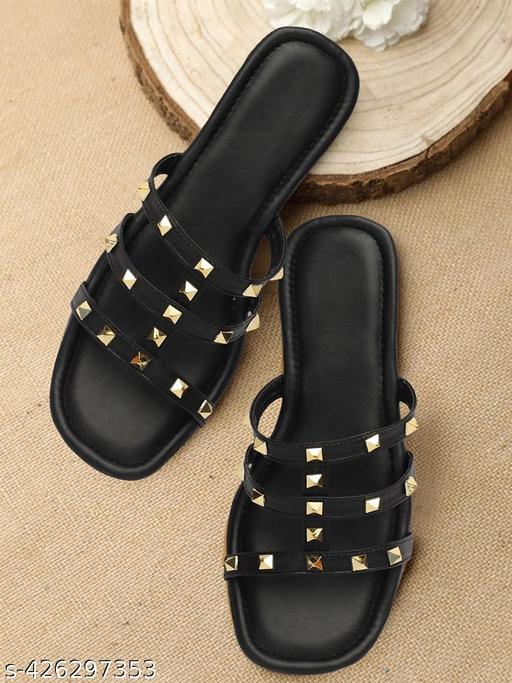 AnKaHu women flats for women Black stylish partywear new model latest fashion Square Sole ladies footwear