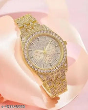 New Trending Analog Gold Round Diamond Chronograph Unisex Analoge Watch