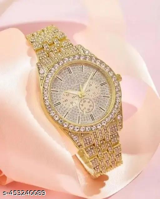 New Trending Analog Gold Round Diamond Chronograph Unisex Analoge Watch