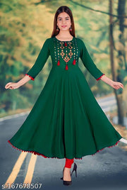 4 LATKAN   Embroidered   green   kurti woman,s