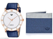Lorenz Gift Combo Set of Blue Analog Watch & Hi-Quality Febric Feel PU Wallet for Men | CM-3091WL-54